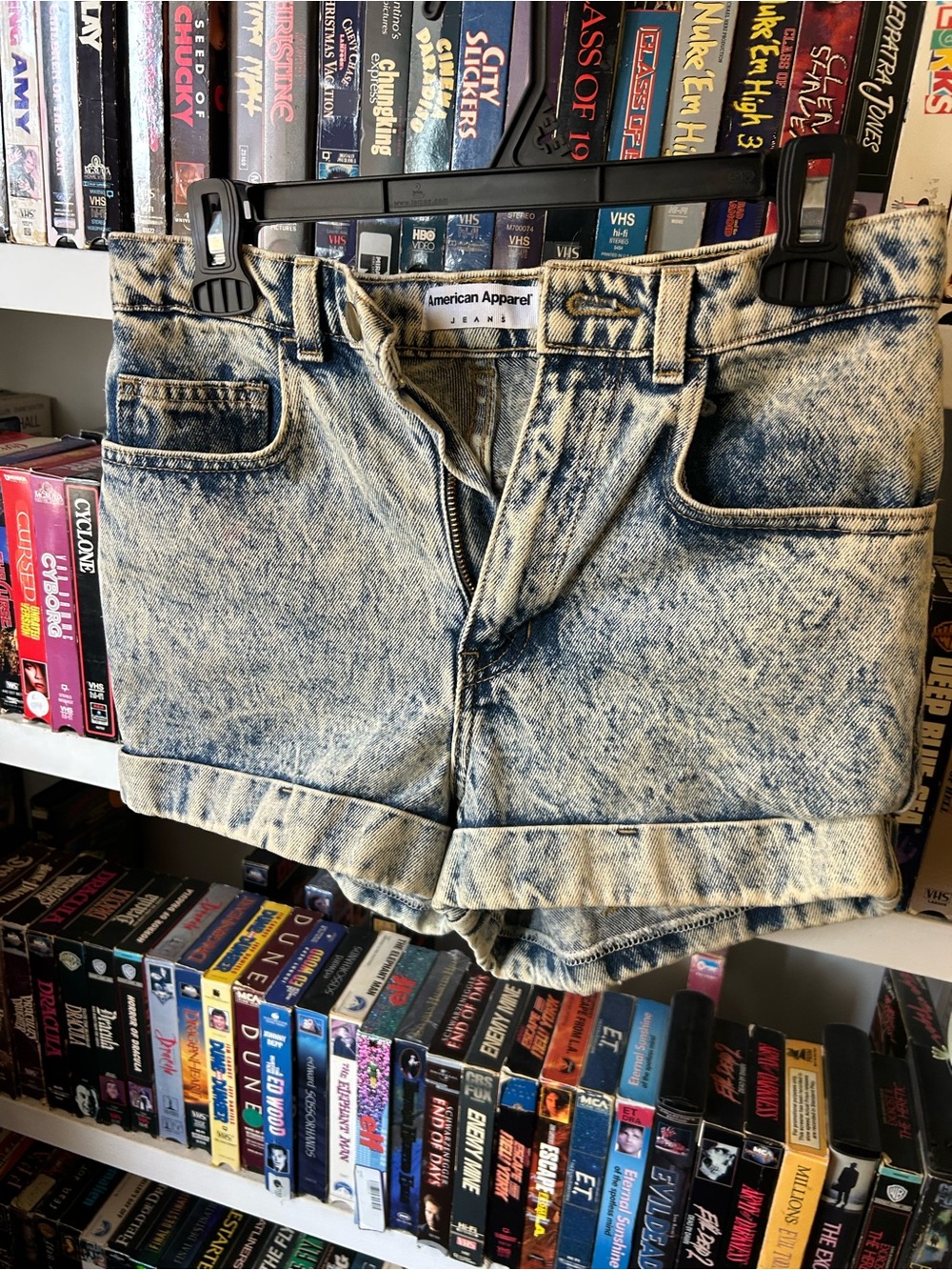 American Apparel Acid Wash Denim Shorts in Light Blue and Cream